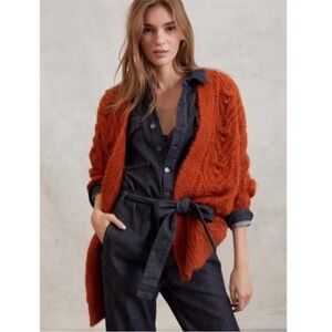 Oversized Orange Cable Knit Cardigan Anthropologie